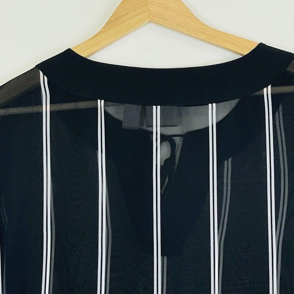 Chico's Top Womens 1 Medium 8 Black White Stripe Nautical Preppy Sheer Old Money - Picture 6 of 14